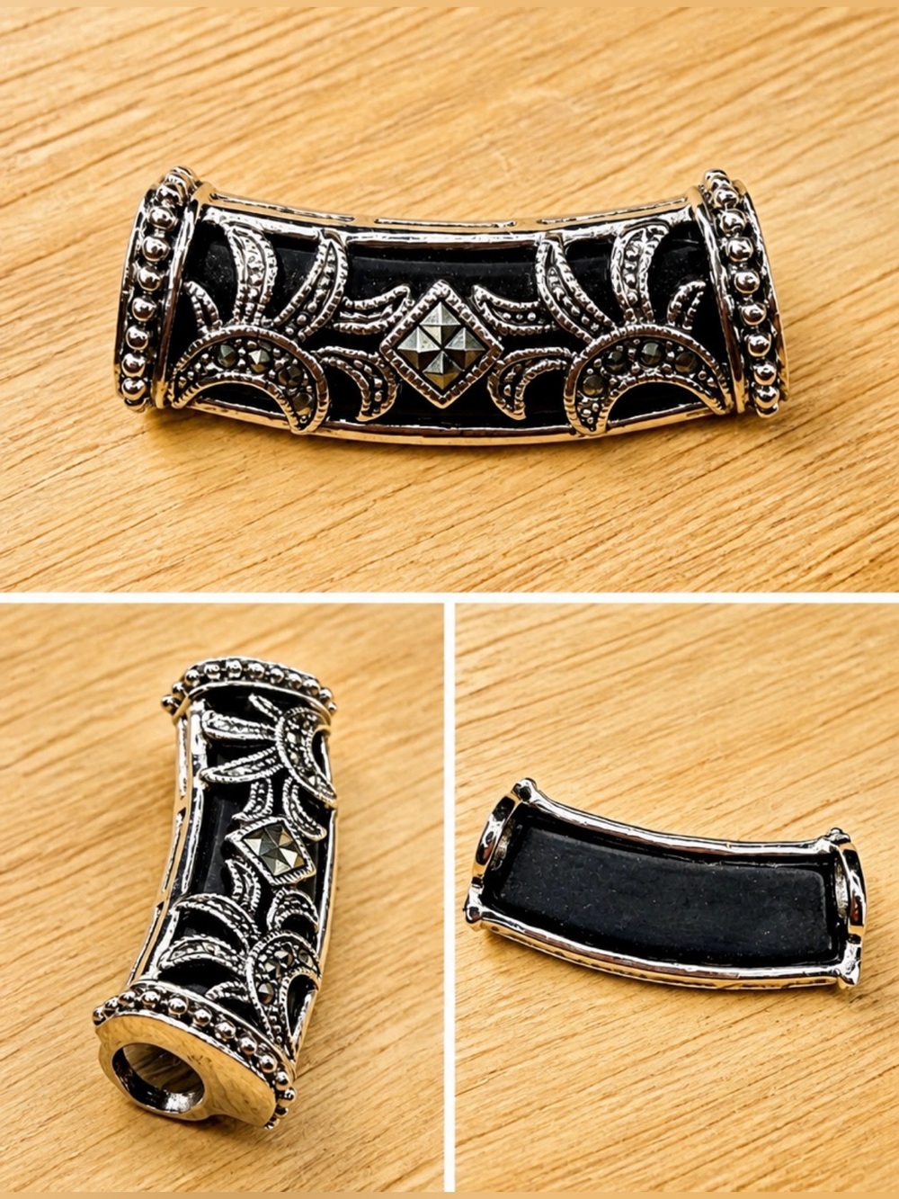 Black Silver Filigree Slider Pendant